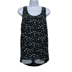 Pleione Women size XS Navy Blue & Green Apple Print Sleeveless Tank Top